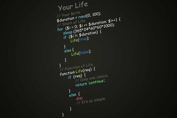 Función de la vida representada en un fondo negro como un script