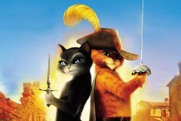 Immagine di un gatto con gli stivali da un cartone animato