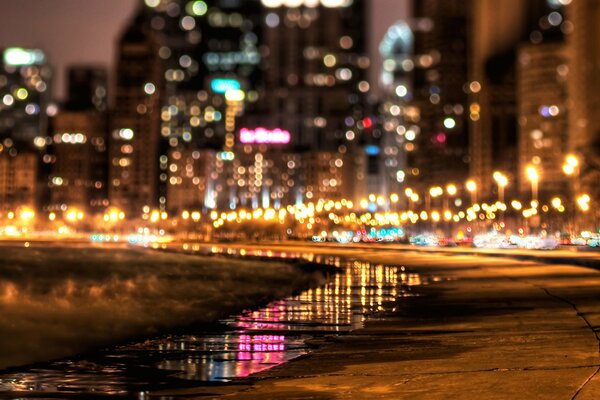 Lights of the night city. Bright light of lanterns