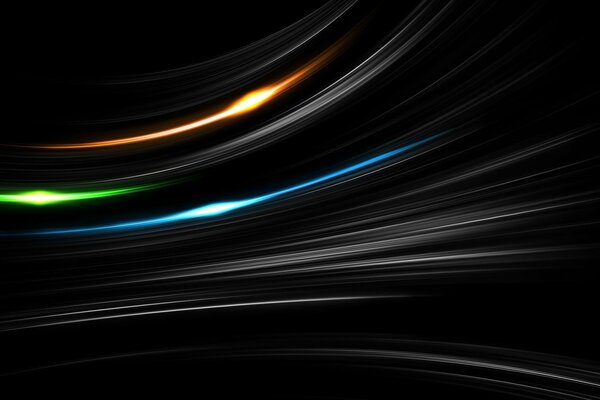 Su sfondo nero incandescente rosso, verde, linee blu e tratti bianchi