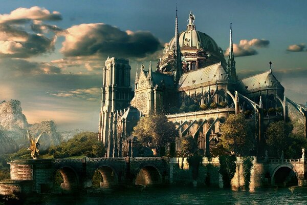 Fabulously beautiful castle on the river bank