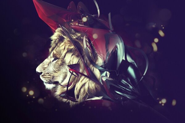 Lion sur fond sombre. Abstraction