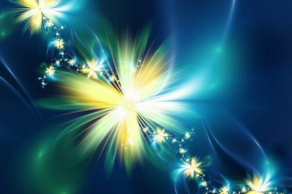 Flor blanca y amarilla brillante sobre fondo azul