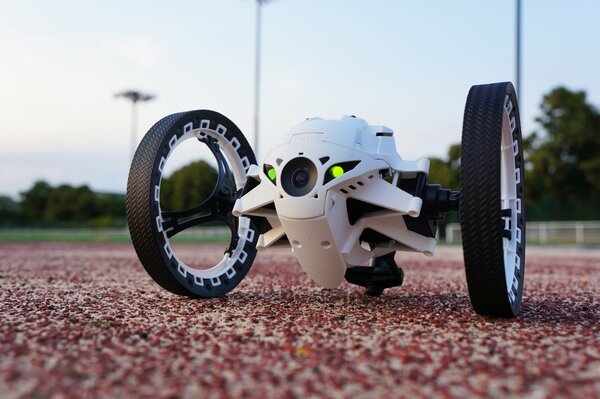 A robot with big black wheels