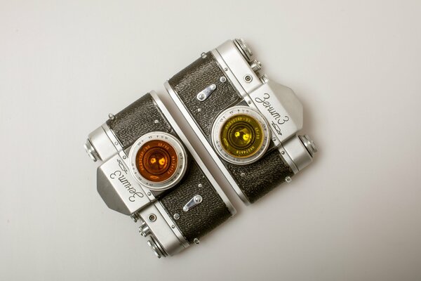 The lens of the Zenit-3 camera. Old Zenit-3 cameras