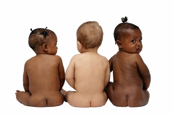 Three kids with naked butts