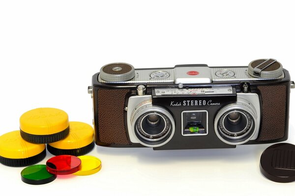 Kodak film stereo camera con filtri multicolori