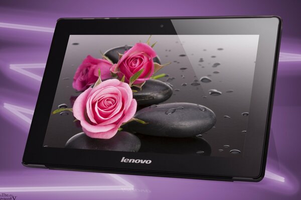 La tablette montre une fleur et quelque chose d incompréhensible
