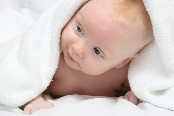 Cute baby after a shower baby