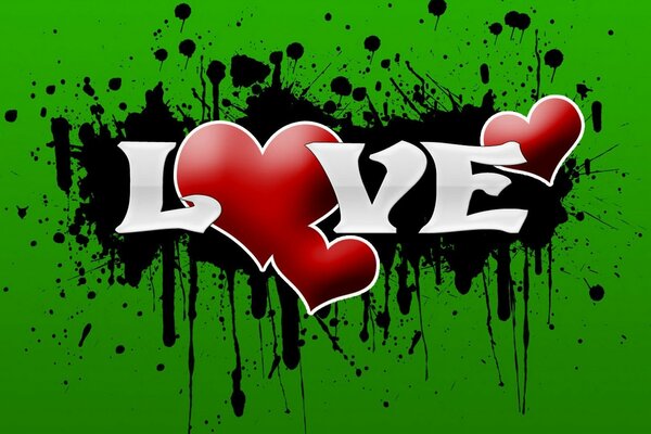 Graffiti from a double heart on a green background