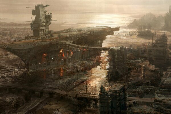 The ship stopped at the base of a stone structure