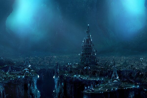 Bluish lights of the underground city