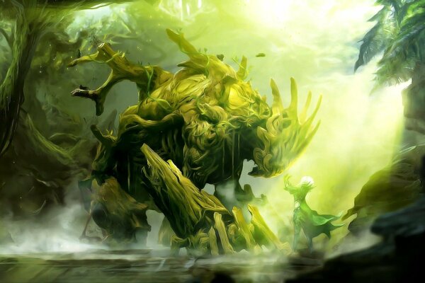 A fantastic creature in the forest thicket