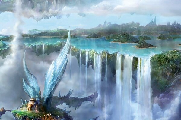 Kleines Inselhaus mit Wasserfall