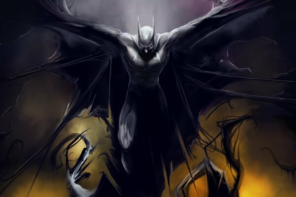 Batman-Muster in einem schwarzen Umhang