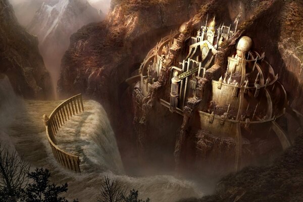 Eine geheime Burg, die von einem Wasserfall gewaschen wurde