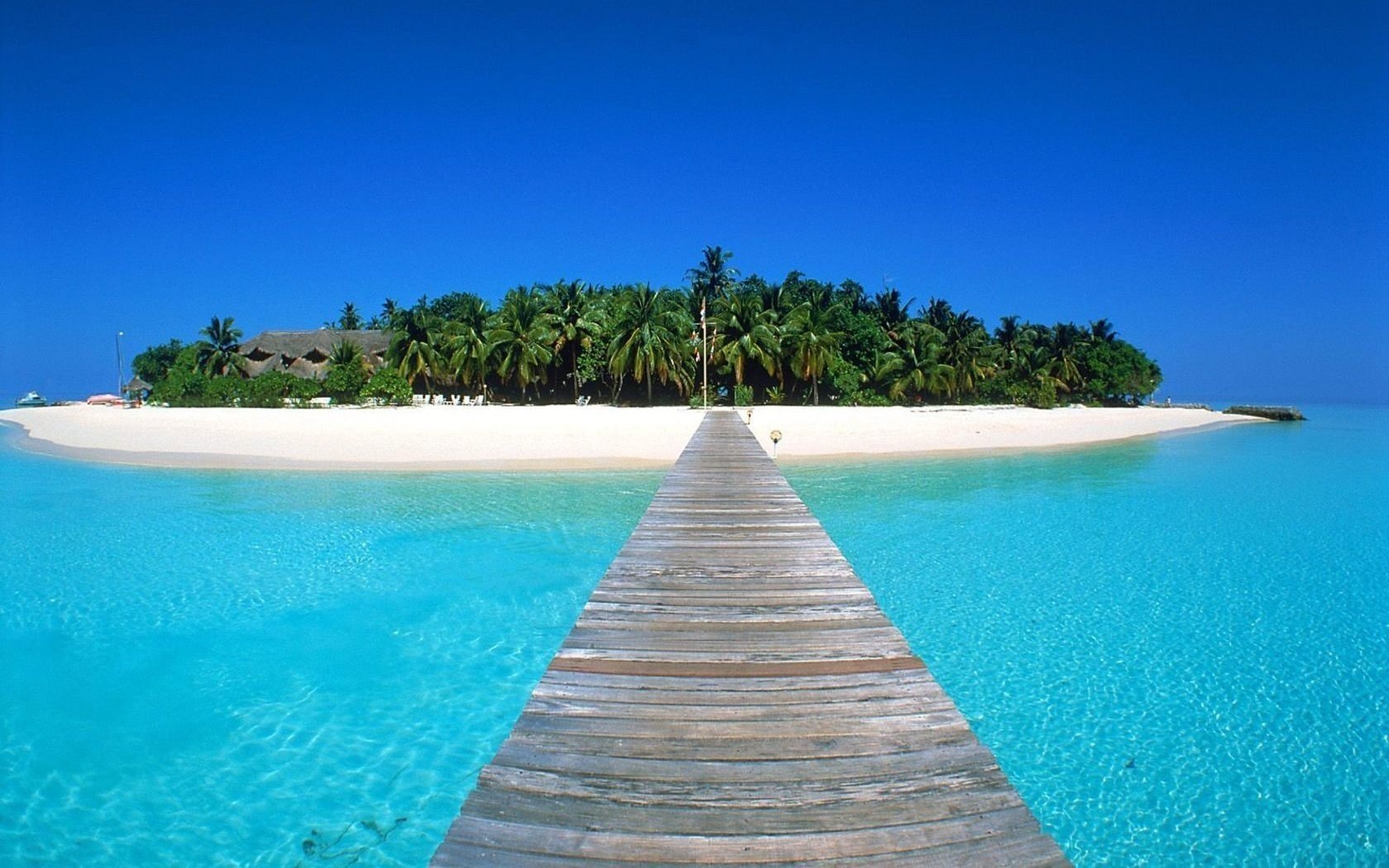 wooden bridge beach houses water the sky islands shore paradise lazur turquoise the ocean tropic