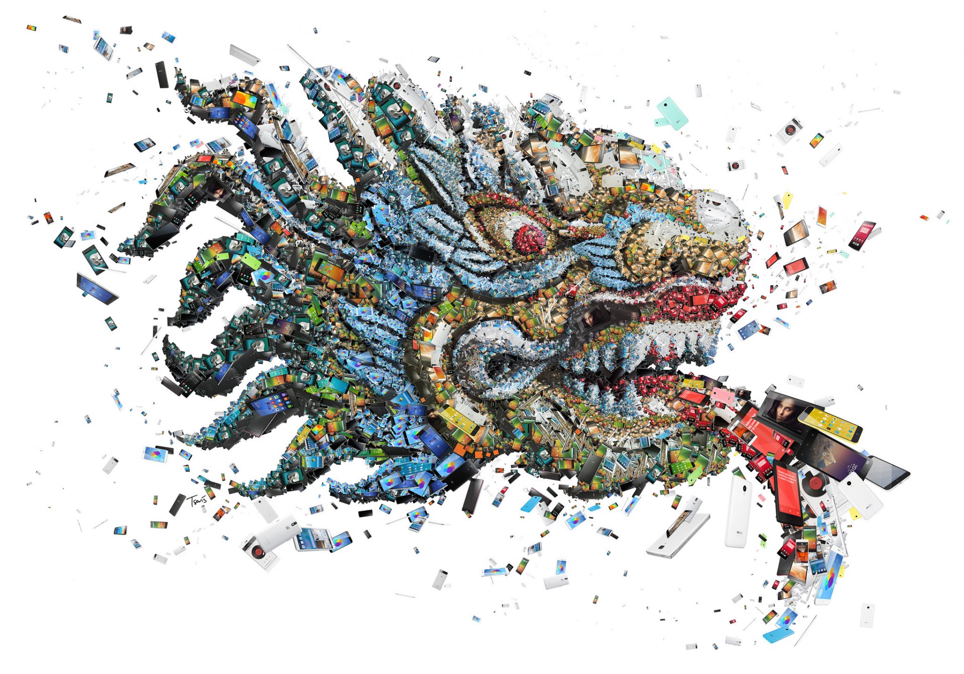 mosaico dragón teléfonos inteligentes tecnología