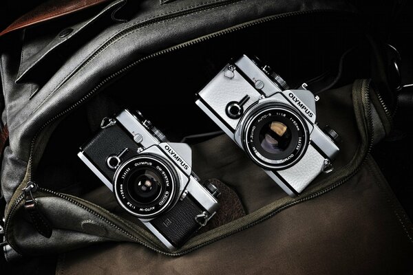 Two non-standard cameras are in the bag