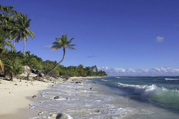 Light storm on the shore with white sand