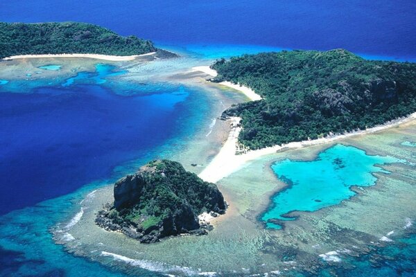 Islas tropicales con vegetación en medio del mar azul