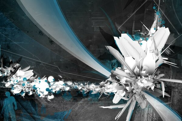 Volumetric explosion with sharp angles. Technologist wallpaper is dark