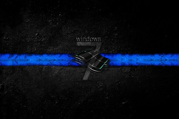 Logo di Windows sette su sfondo nero con la striscia blu