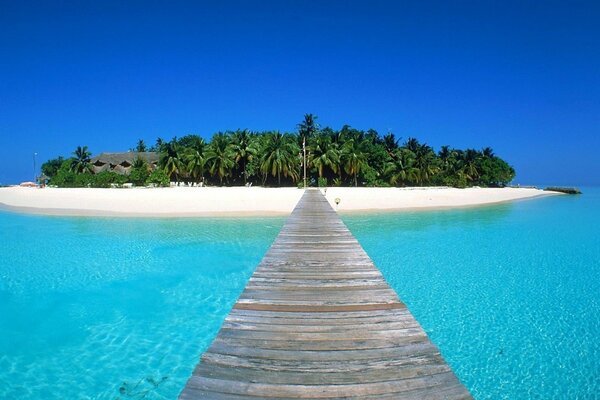 Puente de madera, costa azul, océano