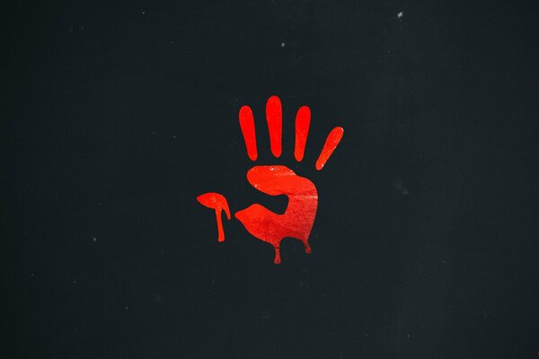 Palm print in red on black background