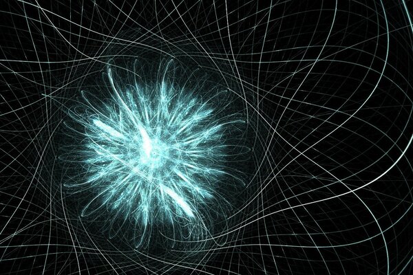 Fiore numerico con nucleo luminoso. Linee luminose intorno al fiore