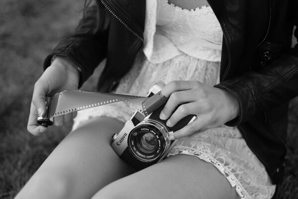 Girl in lace with Canon camera