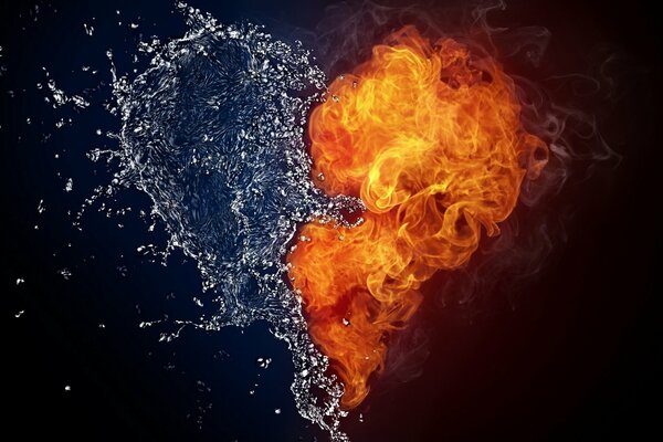 Cuore sotto forma di due elementi di fuoco e acqua