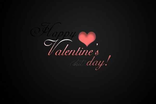 On a black background, a red heart, an inscription in red letters in English happy Valentine s Day