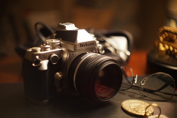 Colorful photo of the camera lying on the table