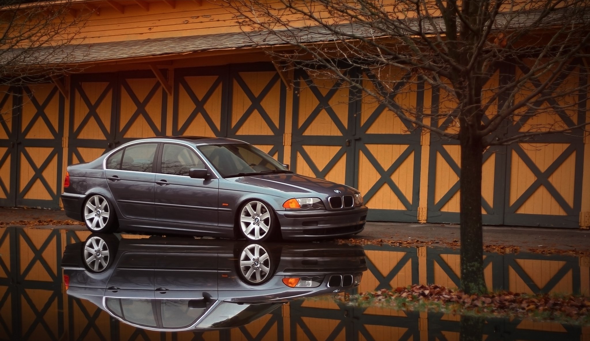 bmw e46 bmw serie 3 gris charco reflexión