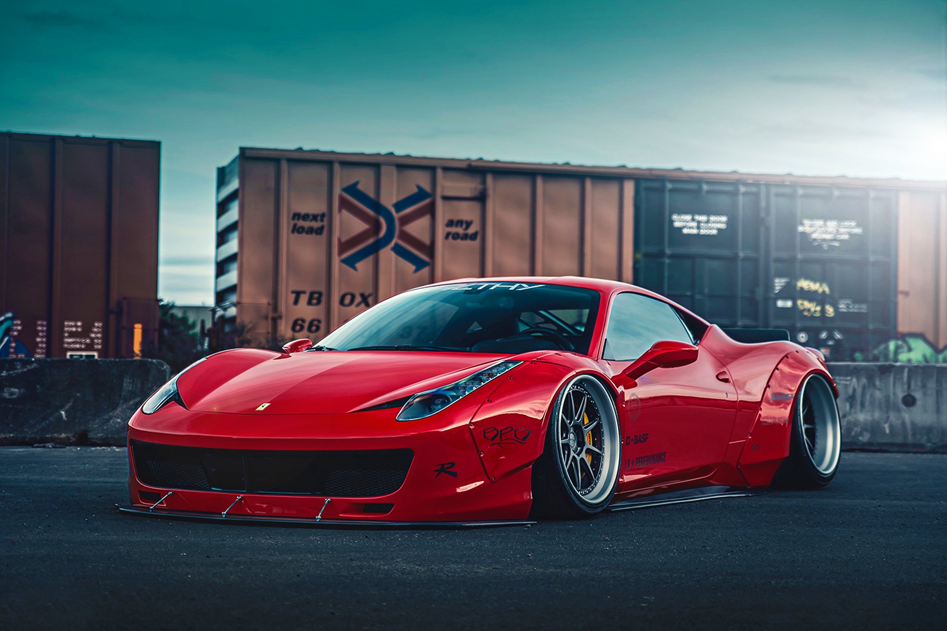 ferrari italia liberty walk red body kit city front