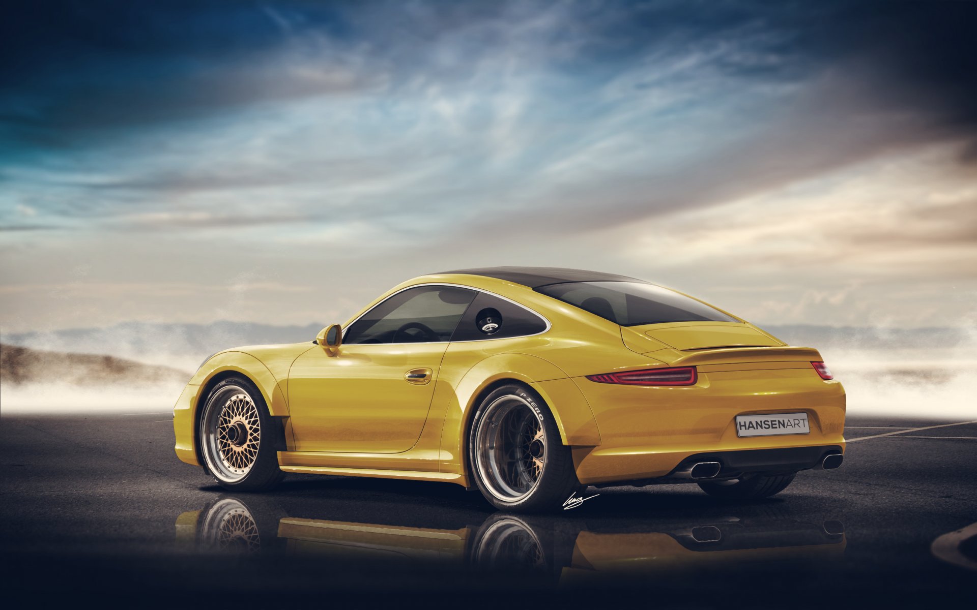 porsche 911 widebody hansen art yellow rear