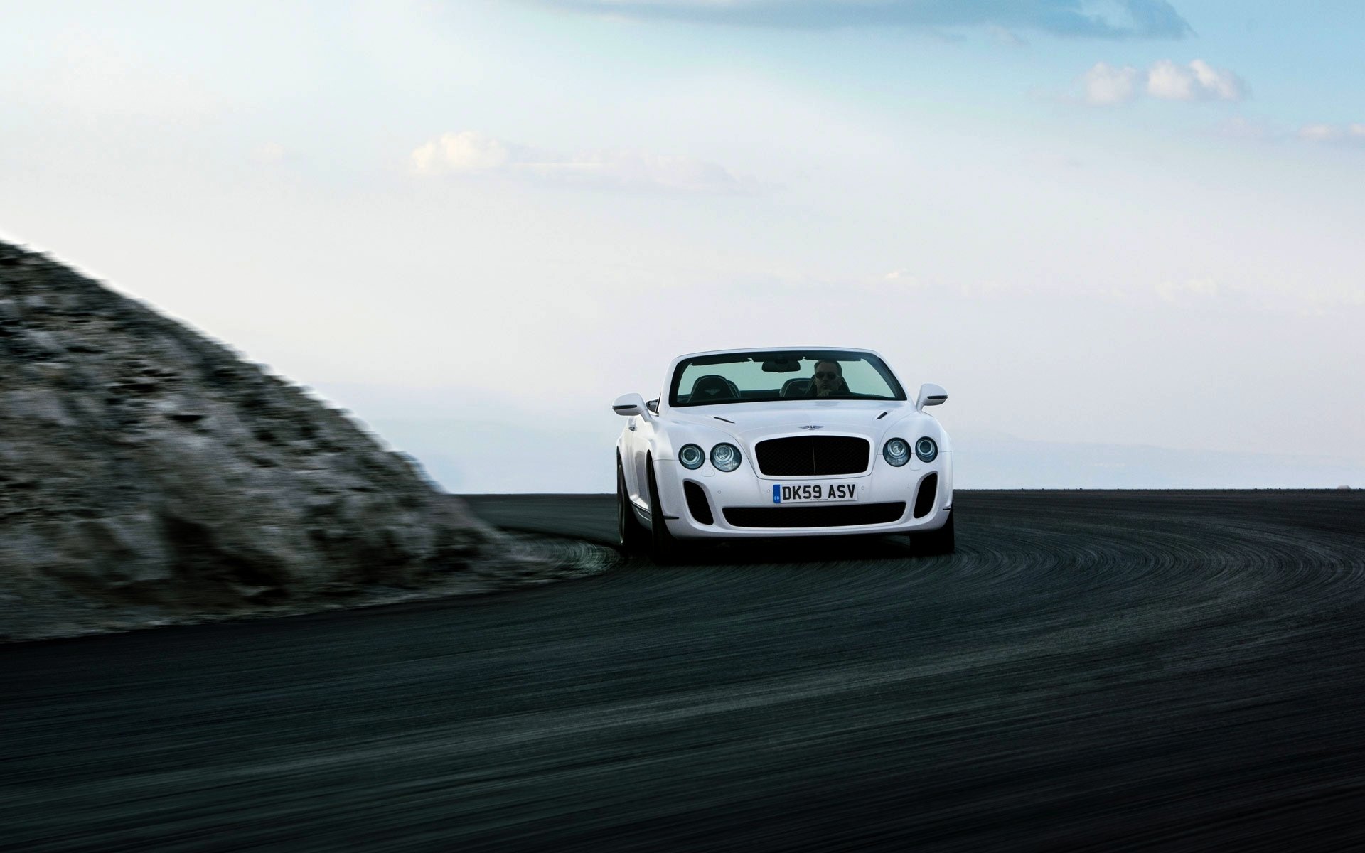 bentley continental gt ss blanco auto frente carretera convertible