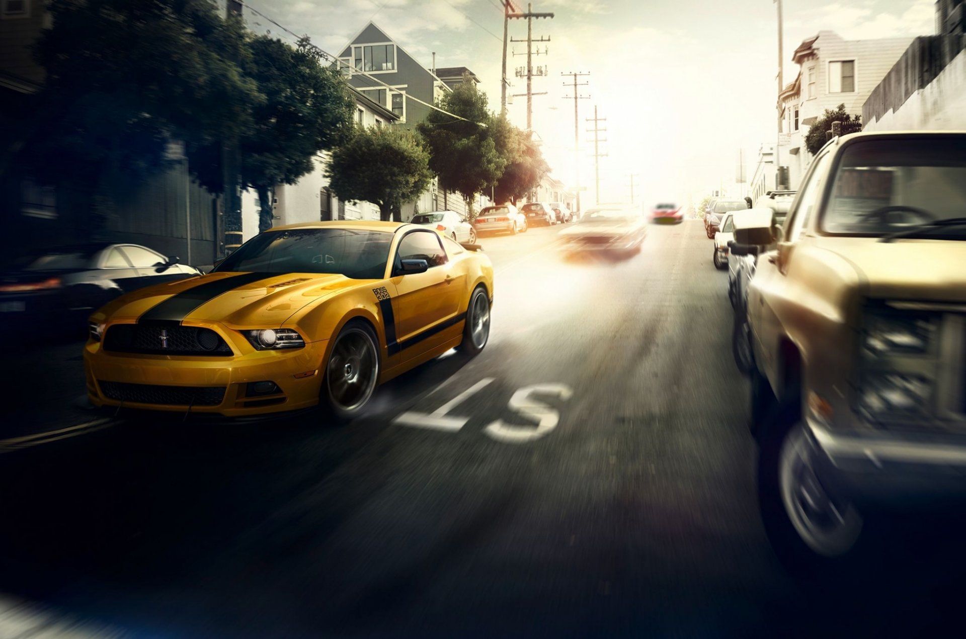 ford mustang capo giallo muscolo auto strada san francisco sole velocità anteriore