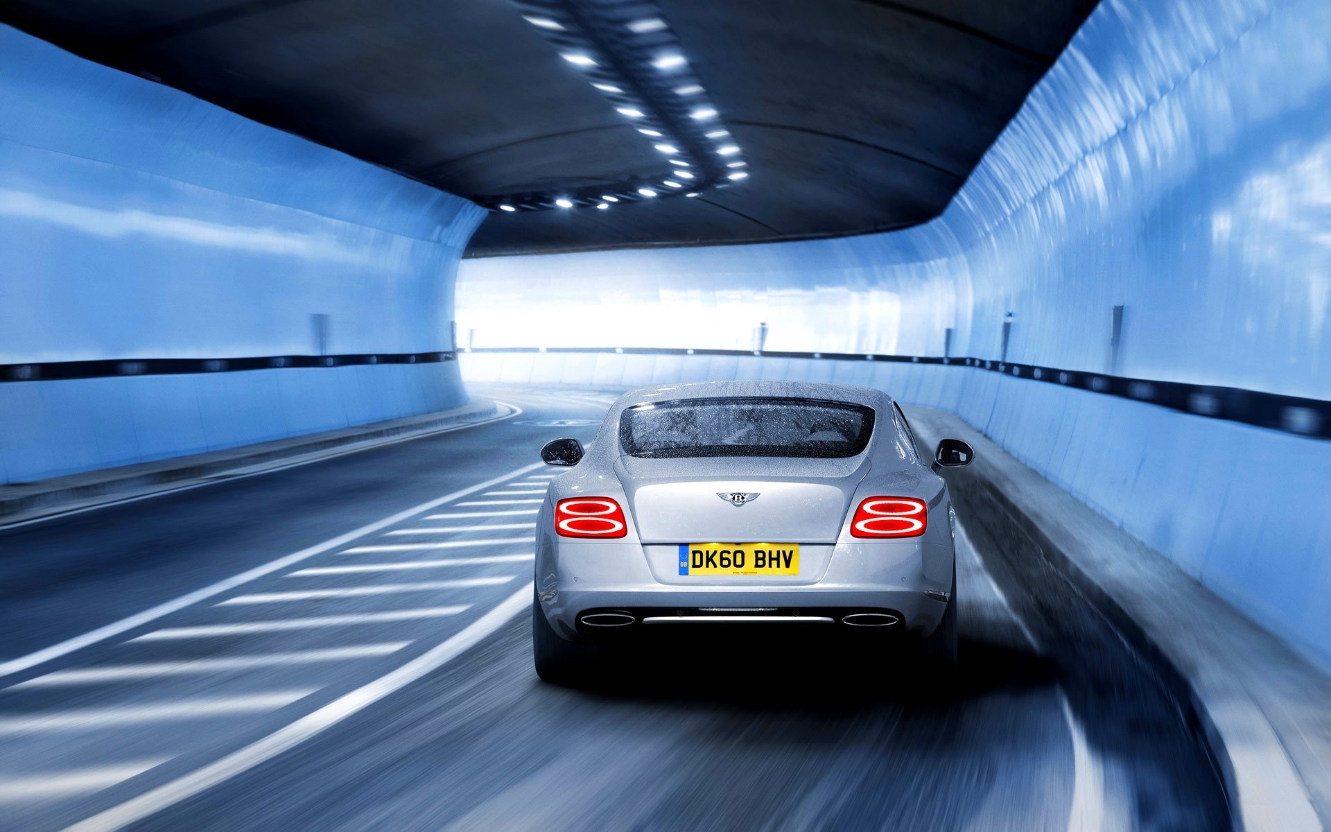 bentley continental gt car race tunnel in motion grey road