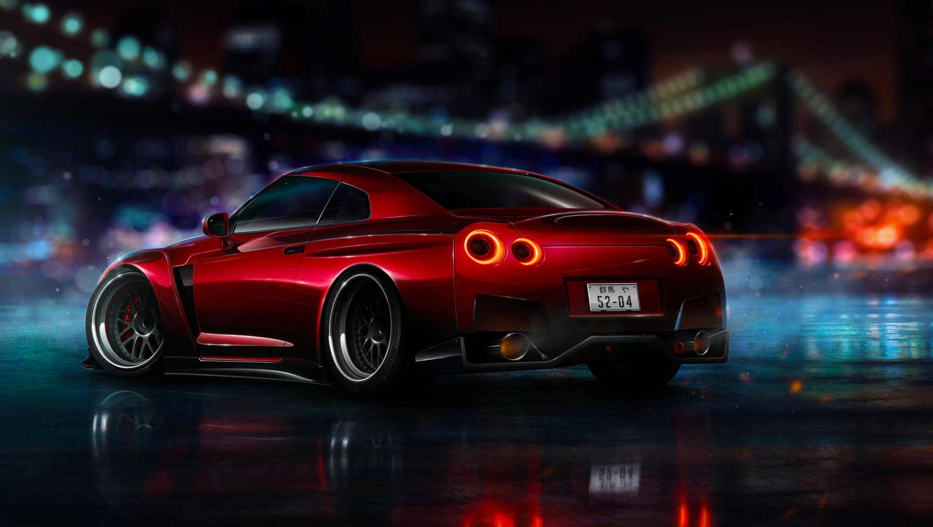 nissan gt-r r35 rosso nfs 2015 luce nigth