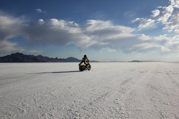 Motorcycle in the white desert in the USA