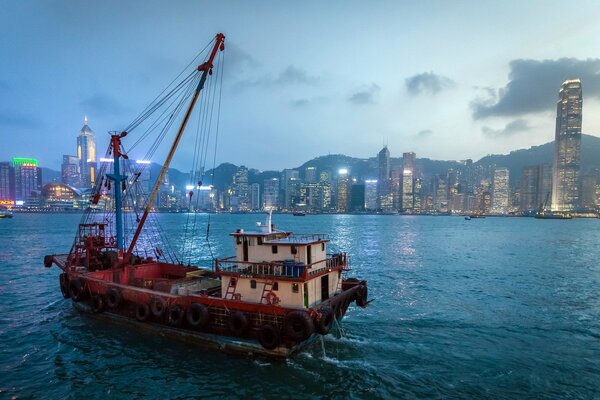 Barge on the water in Hong Kong