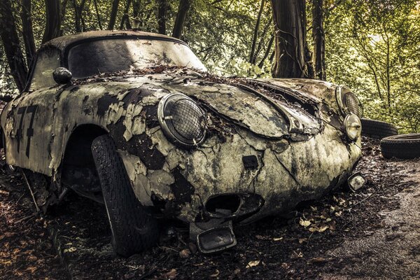 Altes Auto auf Schrott im Wald