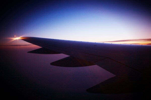 Beautiful view from the plane window at dawn