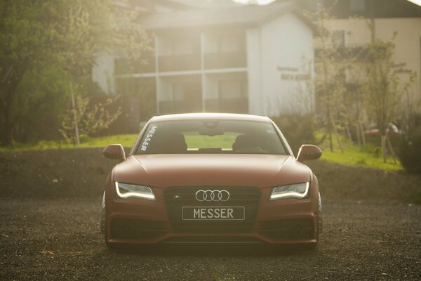 Red Audi in a favorable light