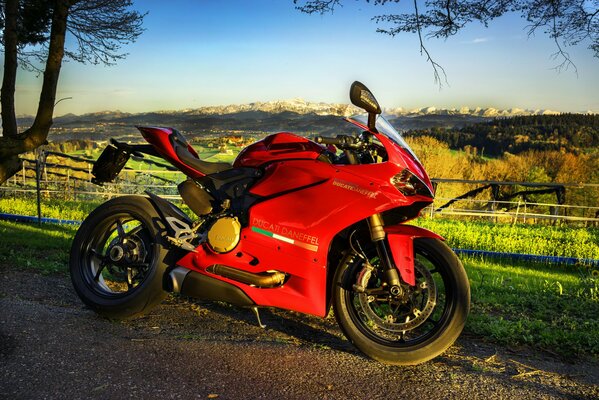 Red ducati motorcycle steppe landscape