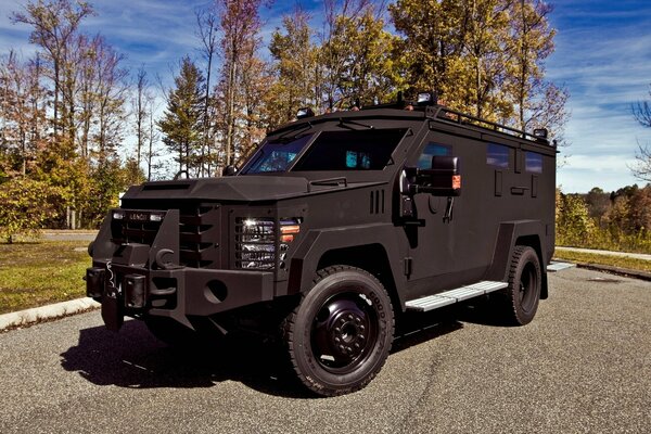 Armored army SUV in black