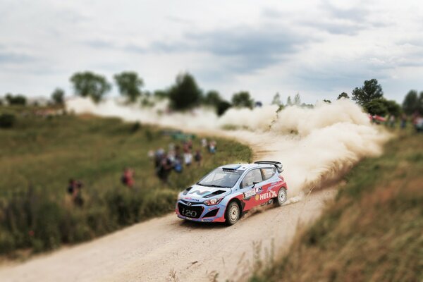 Sports hyundai in a skid at the rally