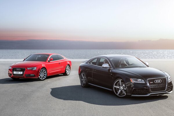 Auto wallpaper. cars. red audi rs5 and black audi a5